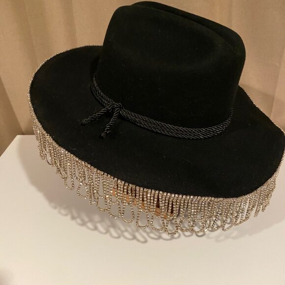Wyeth Western Glam Black Hat w Rhinestone Fringe  Anthropologie‎ OS main image 7